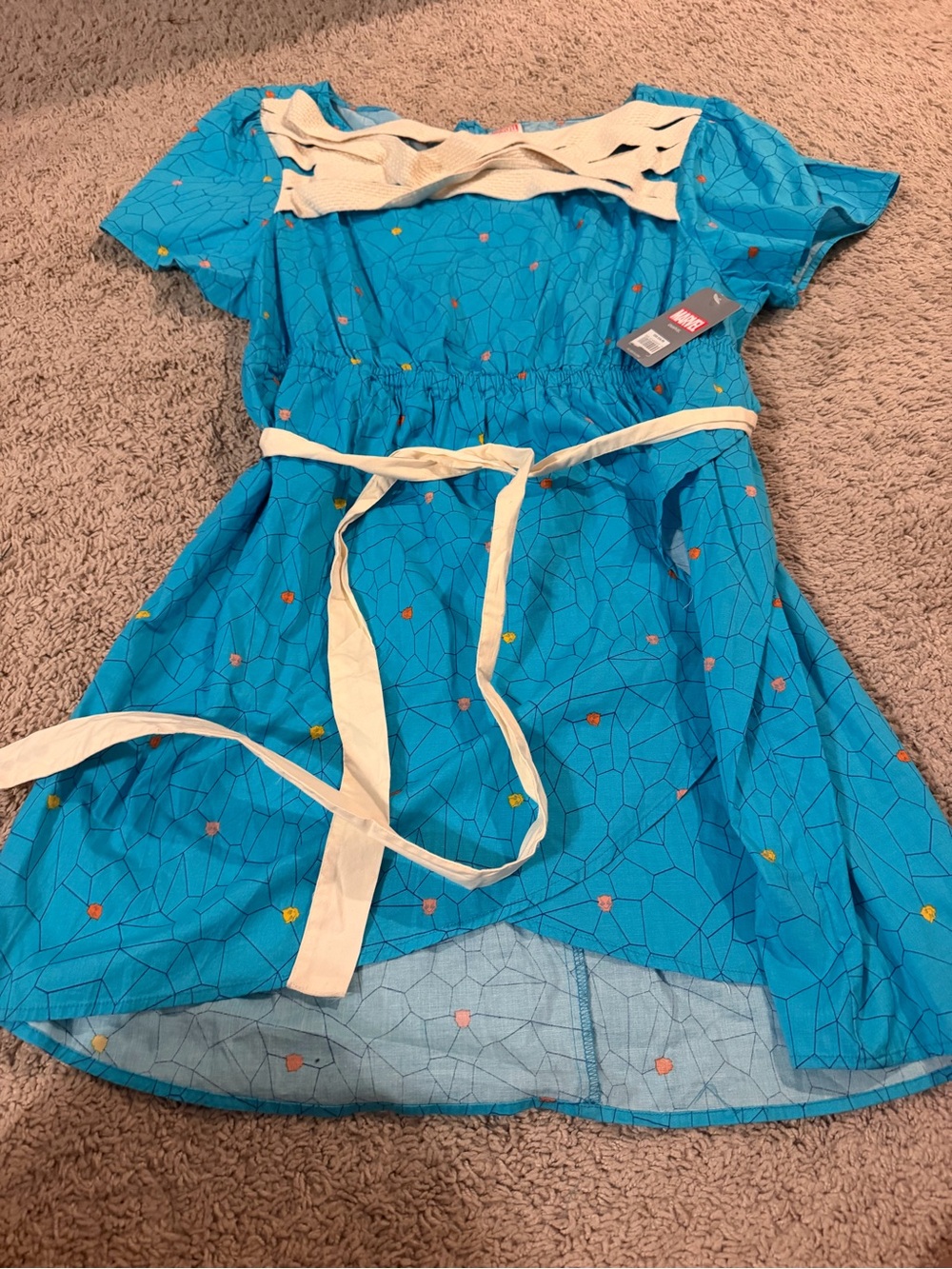 Marvel Teal Print Dress/Cover Up with Cream Belt